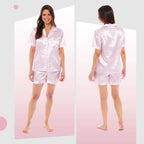 Daisy Dreamer Women's Satin Silk Short Pyjama Set Black Pink Grey UK Sizes 8-22 Easy-Care Cotton Rich Sleep Set