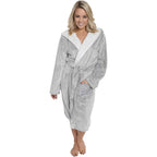 Daisy Dreamer Women's Shimmer Grey Fleece Hooded Bathrobe With Sherpa Lining Ultra-Soft