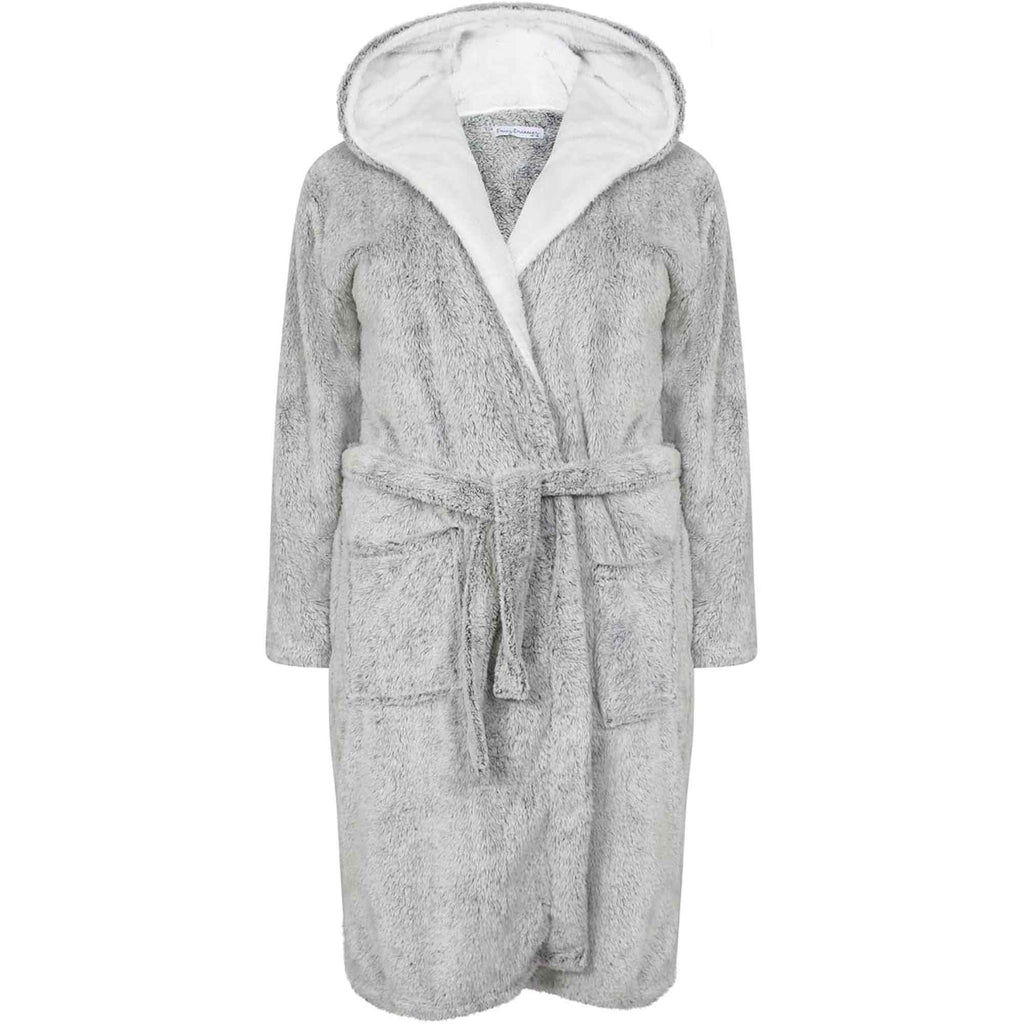 Daisy Dreamer Women's Shimmer Grey Fleece Hooded Bathrobe With Sherpa Lining Ultra-Soft