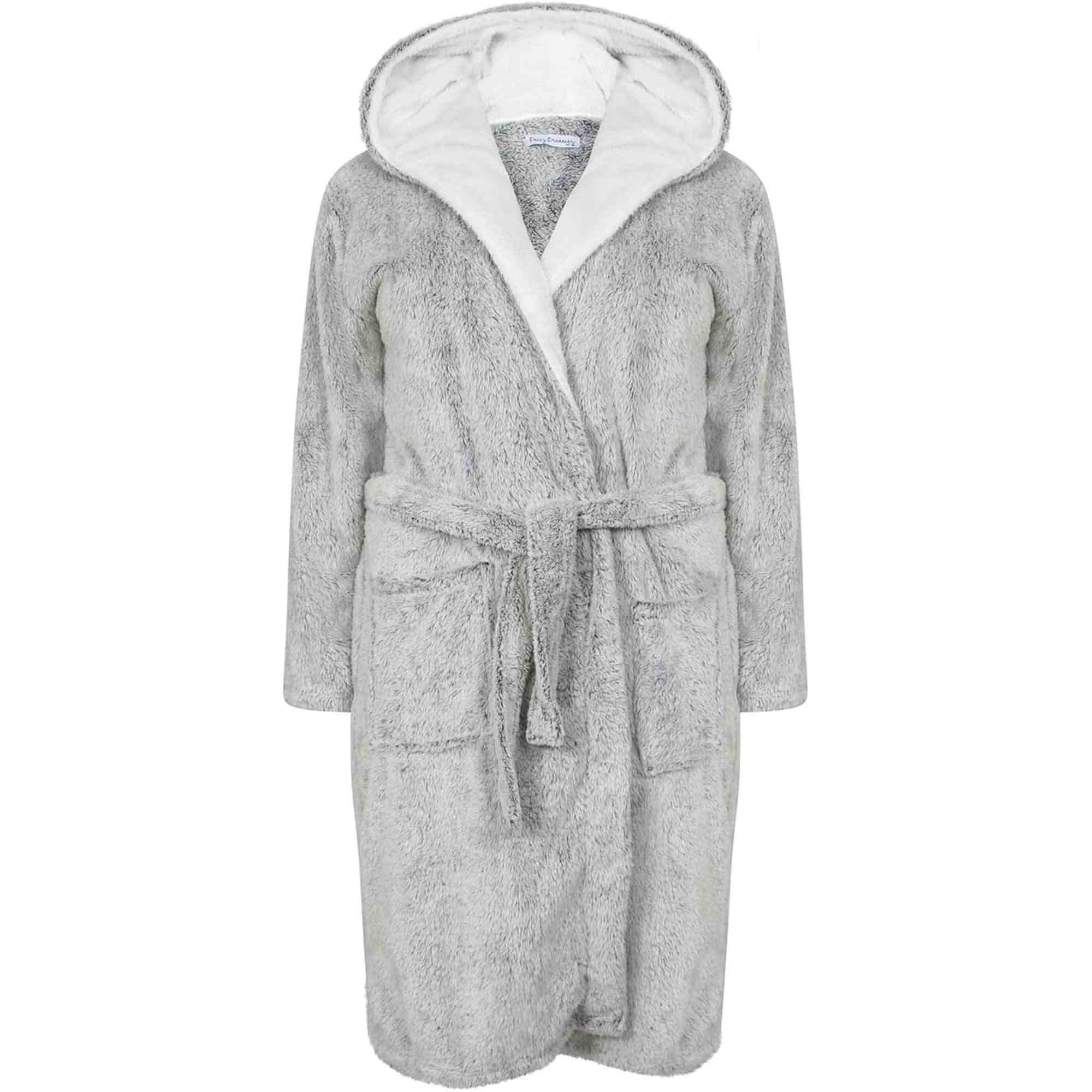 Daisy Dreamer Women's Shimmer Grey Fleece Hooded Bathrobe With Sherpa Lining Ultra-Soft