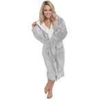 Daisy Dreamer Women's Shimmer Grey Fleece Hooded Bathrobe With Sherpa Lining Ultra-Soft