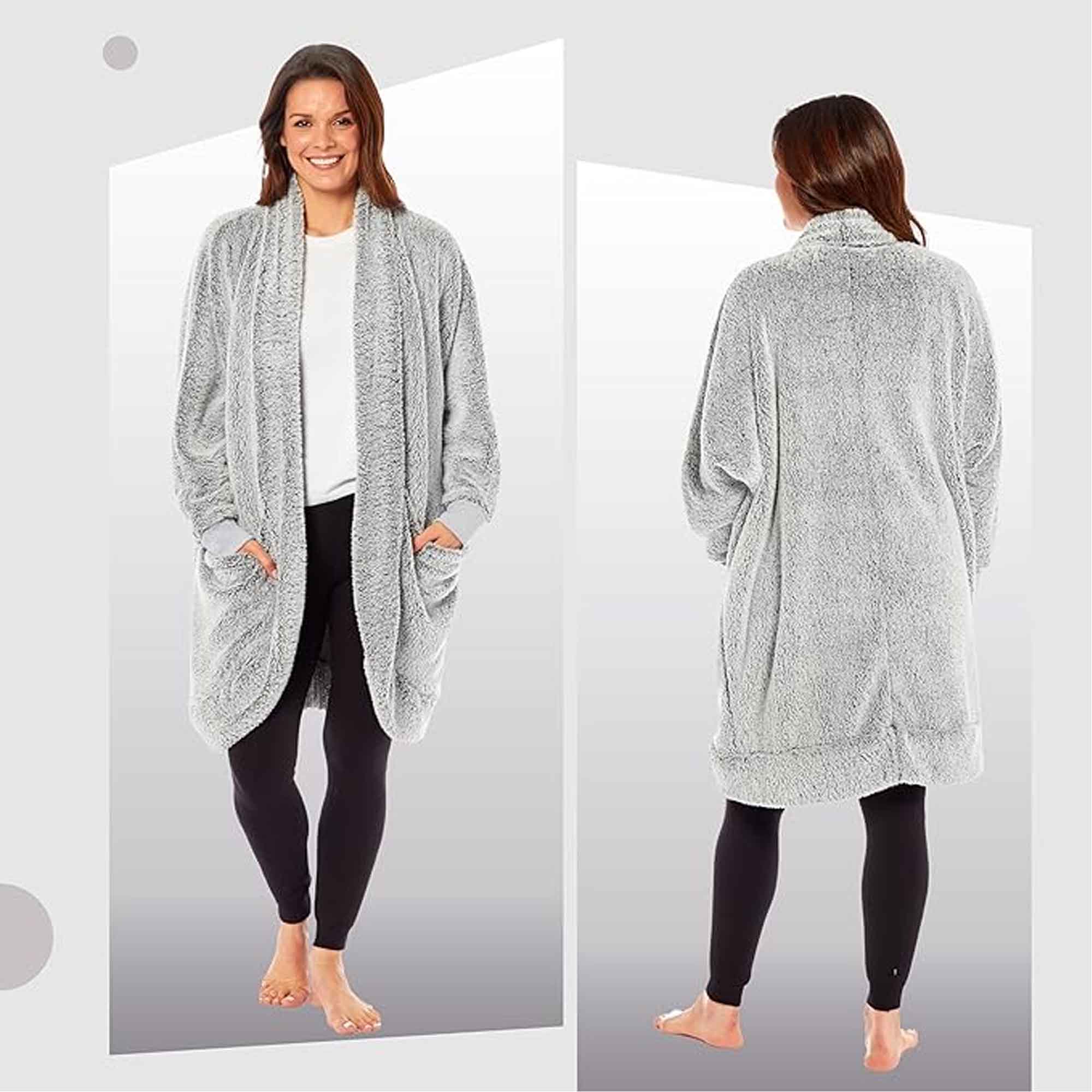 Daisy Dreamer Womens Shimmer Grey Cardi Gown Soft Touch Luxury House Coat Robe Loungewear