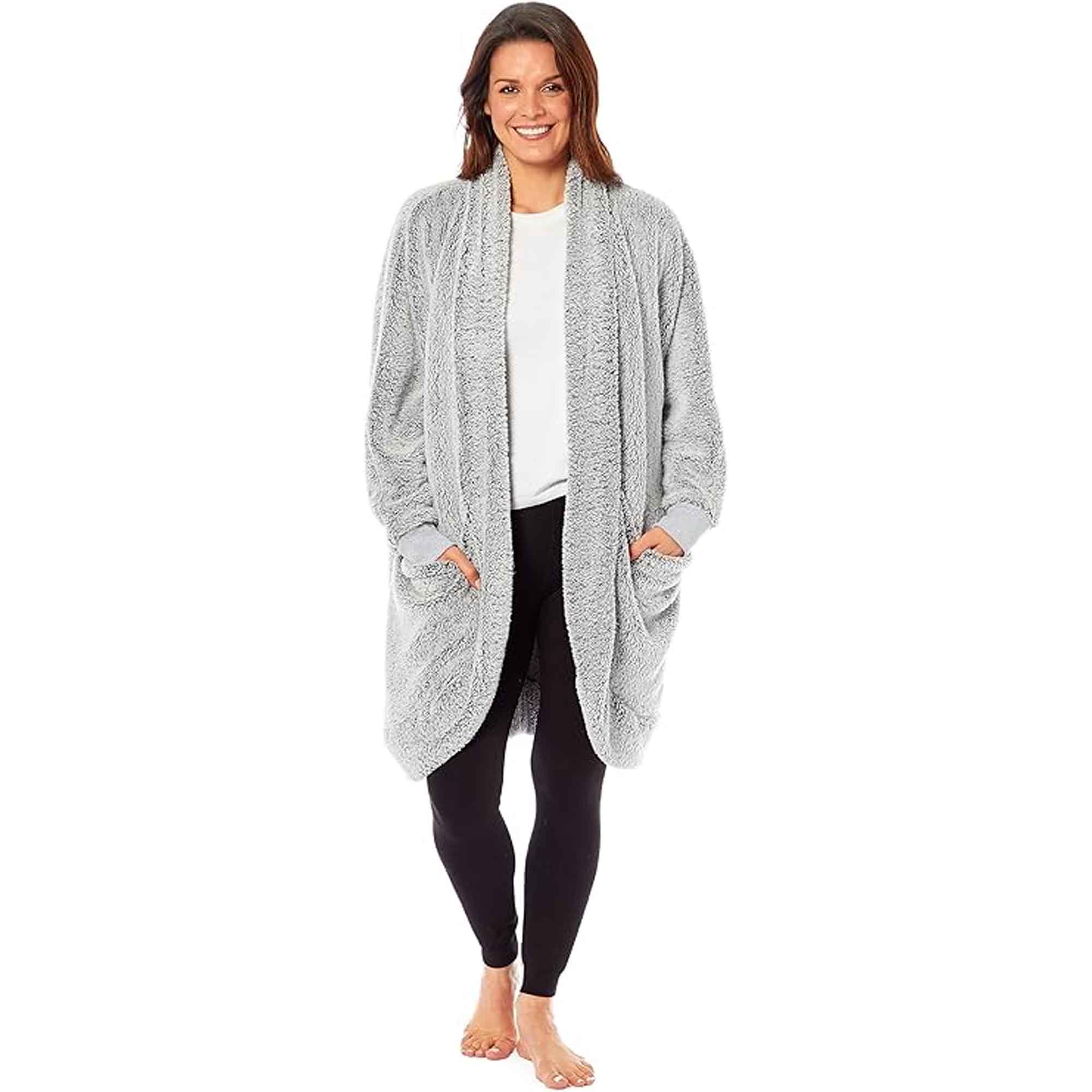 Daisy Dreamer Womens Shimmer Grey Cardi Gown Soft Touch Luxury House Coat Robe Loungewear
