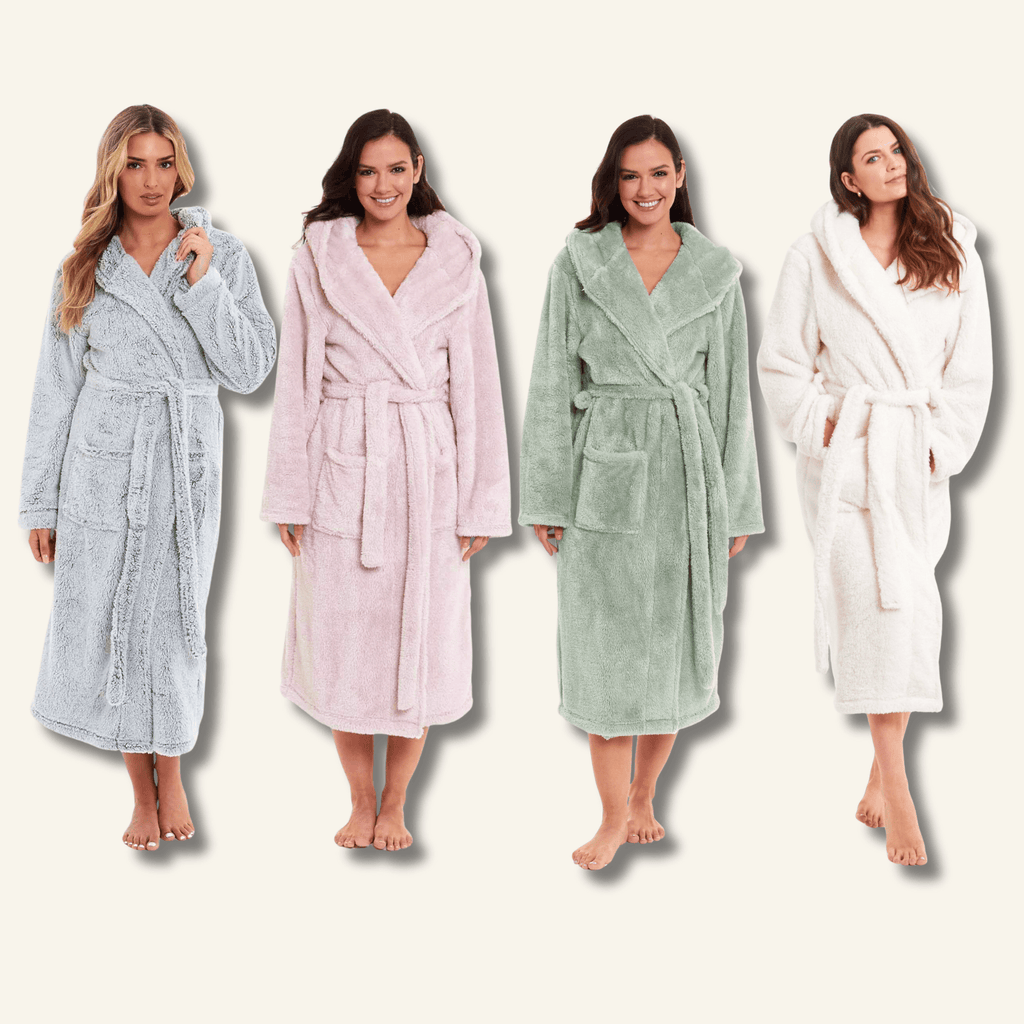 Daisy Dreamer Women's Fleece Hooded Robe Snuggle Touch Velvet-Soft Loungewear UK Sizes