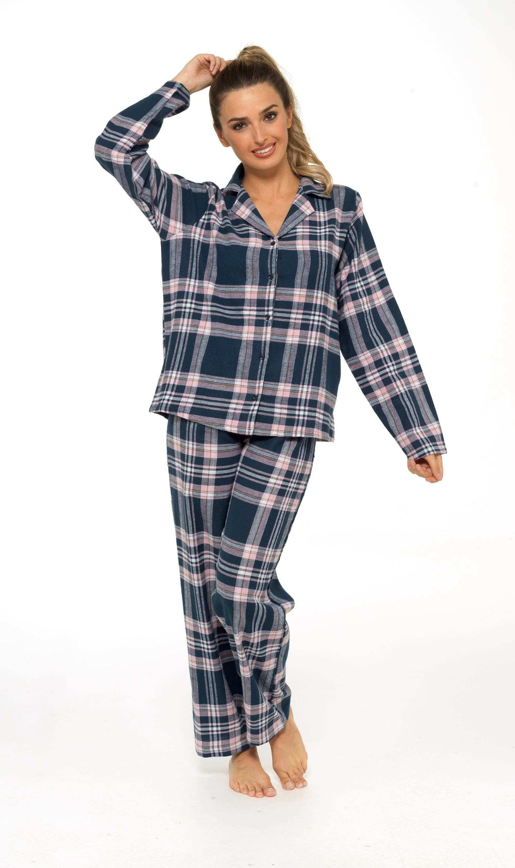 Daisy Dreamer Womens Flannelette Check Pyjama Set Soft Brushed Cotton Easy Care Super Soft Cosy Sleepwear