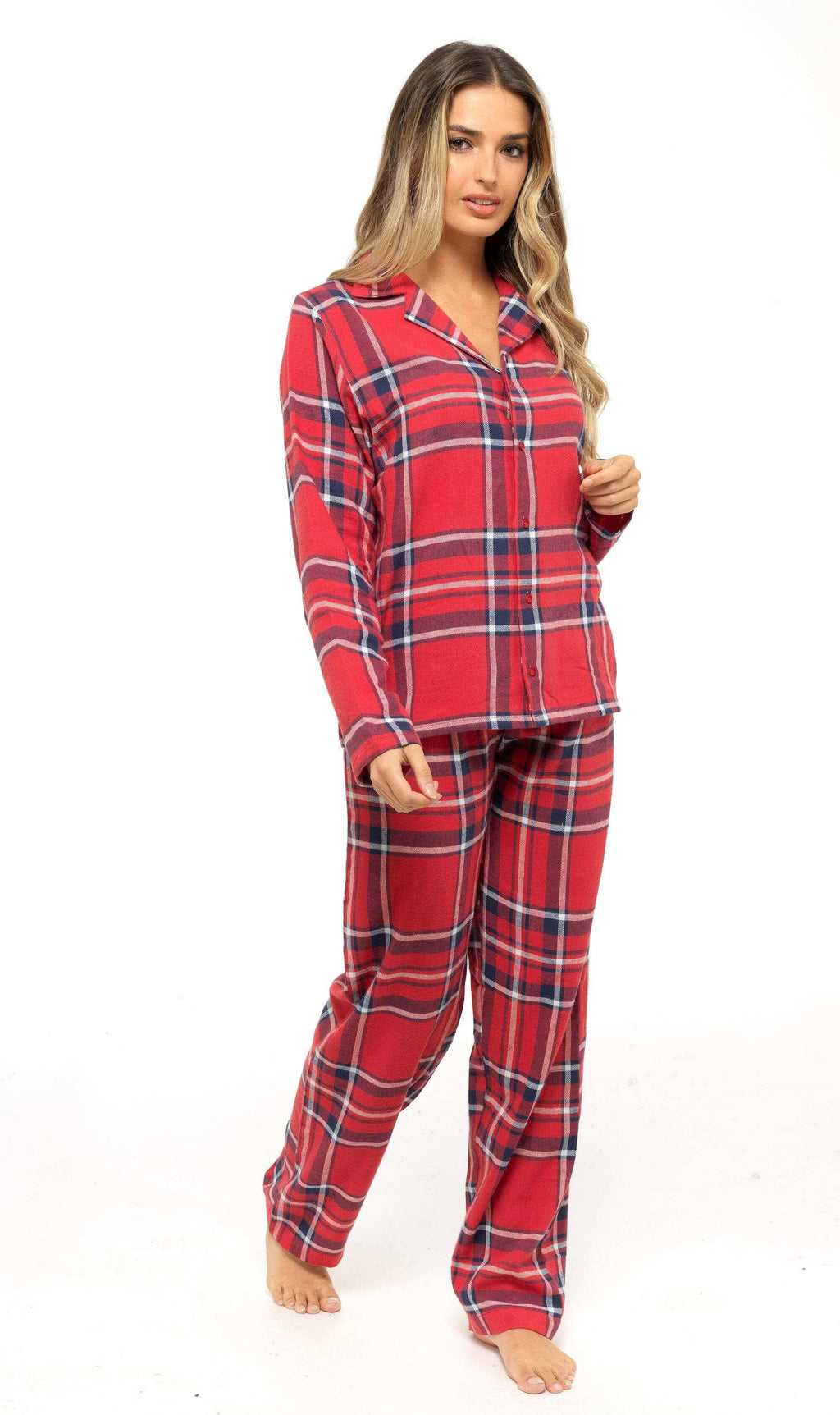 Daisy Dreamer Womens Flannelette Check Pyjama Set Soft Brushed Cotton Easy Care Super Soft Cosy Sleepwear