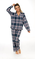 OLIVIA ROCCO Women's Flannelette Check Pyjama Set Soft Brushed Cotton With Elasticated Waistband UK Sizes 8-22 Classic Sleepwear