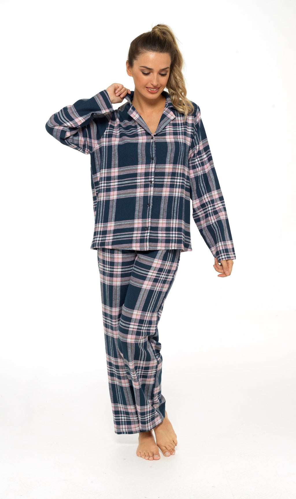 OLIVIA ROCCO Women's Flannelette Check Pyjama Set Soft Brushed Cotton With Elasticated Waistband UK Sizes 8-22 Classic Sleepwear