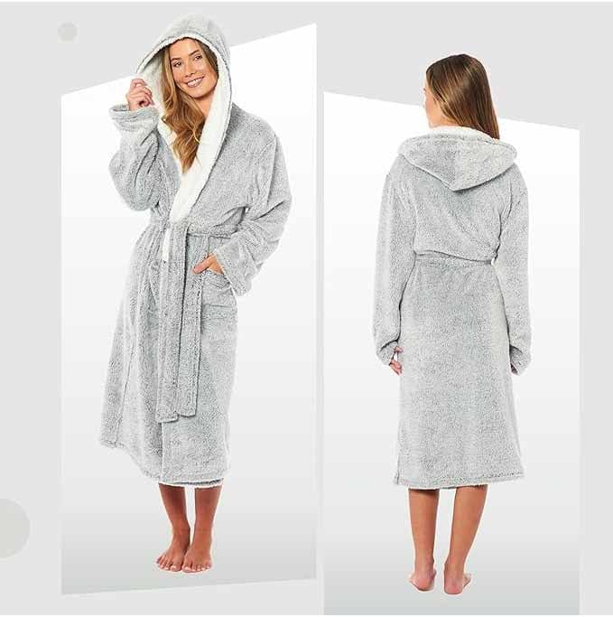 Daisy Dreamer Womens Shimmer Fleece Hooded Bath Robe Soft Plush Luxury Gown Cosy Winter