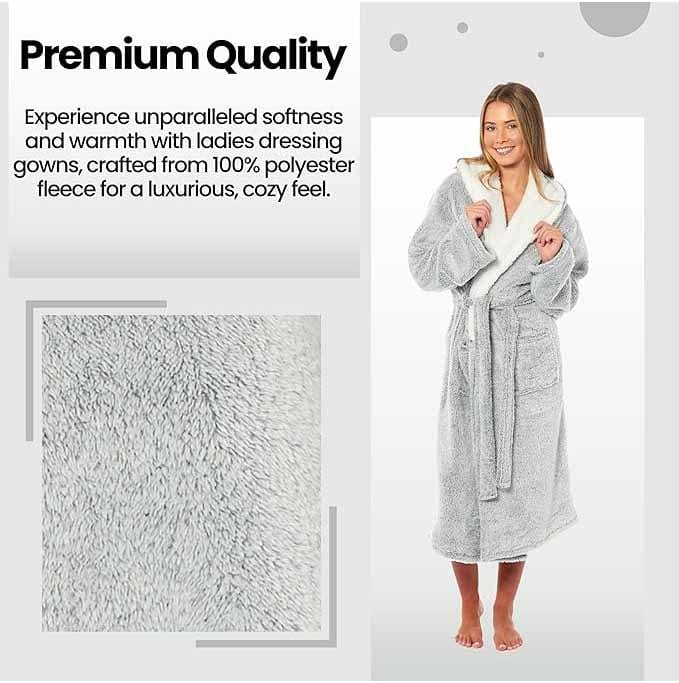 Daisy Dreamer Womens Shimmer Fleece Hooded Bath Robe Soft Plush Luxury Gown Cosy Winter