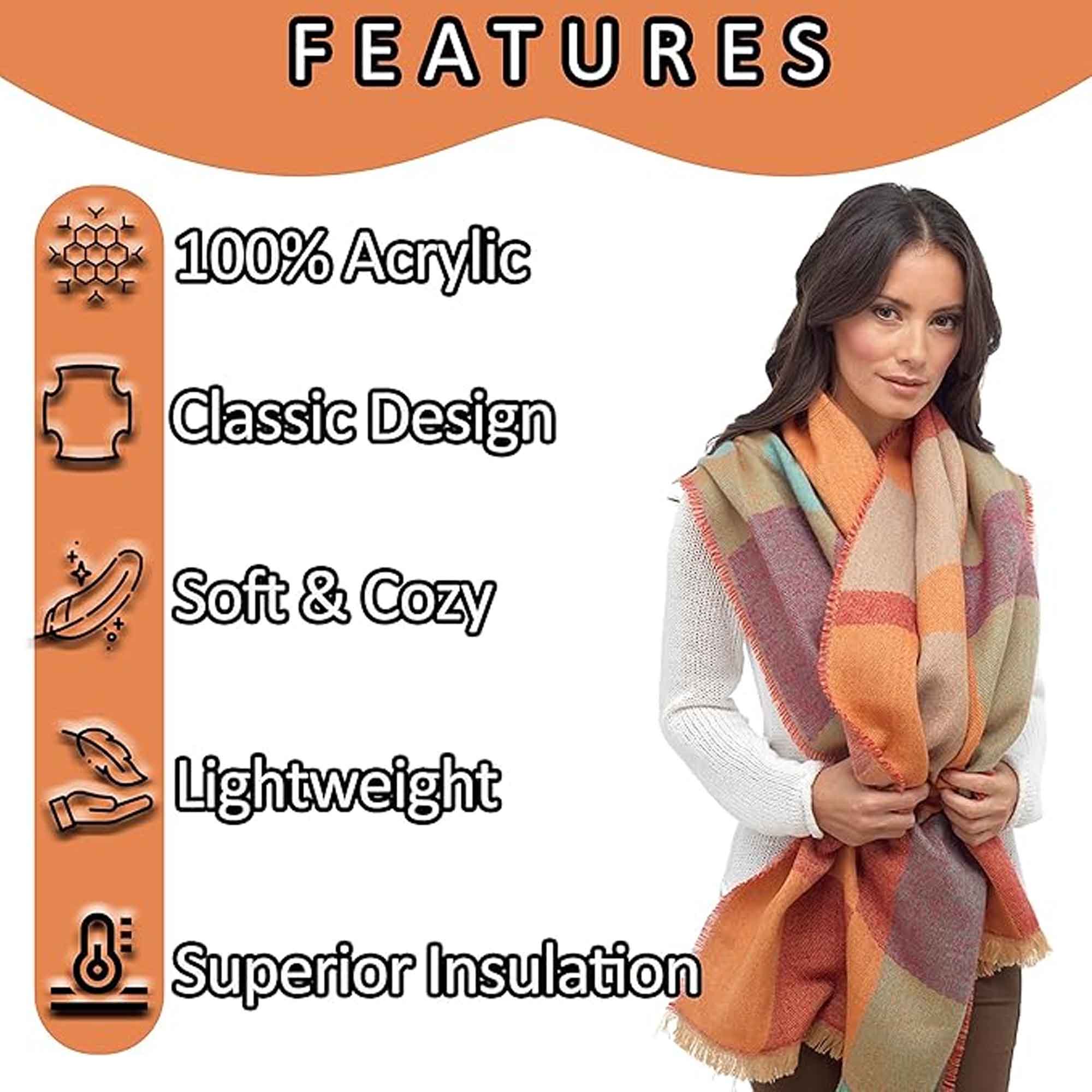 Sock Stack Women's Soft Woven Winter Scarves Lightweight Cosy Acrylic Wraps Multicolor
