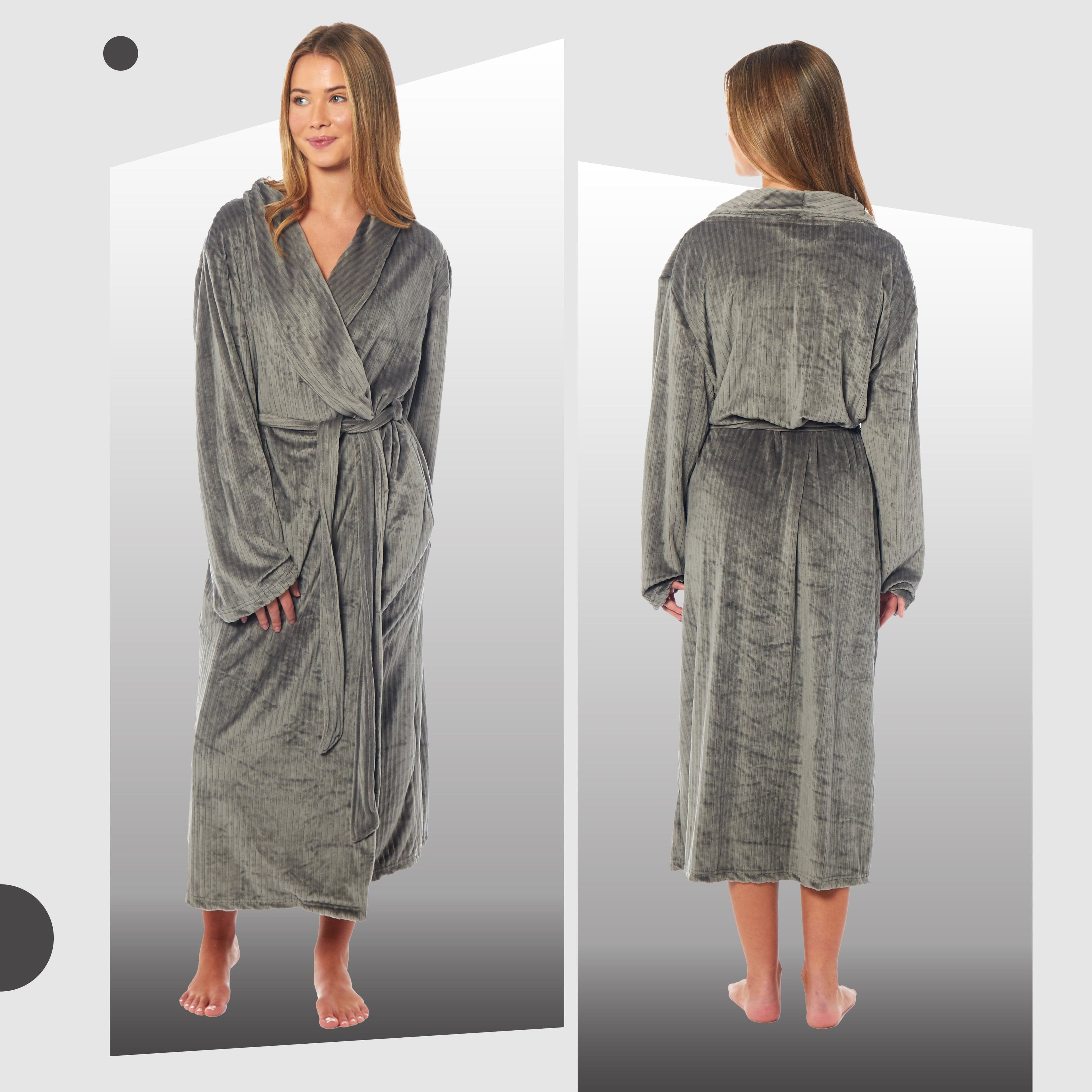 Daisy Dreamer Women's Stripe Jacquard Dressing Gown With Belt Pockets Shawl Collar