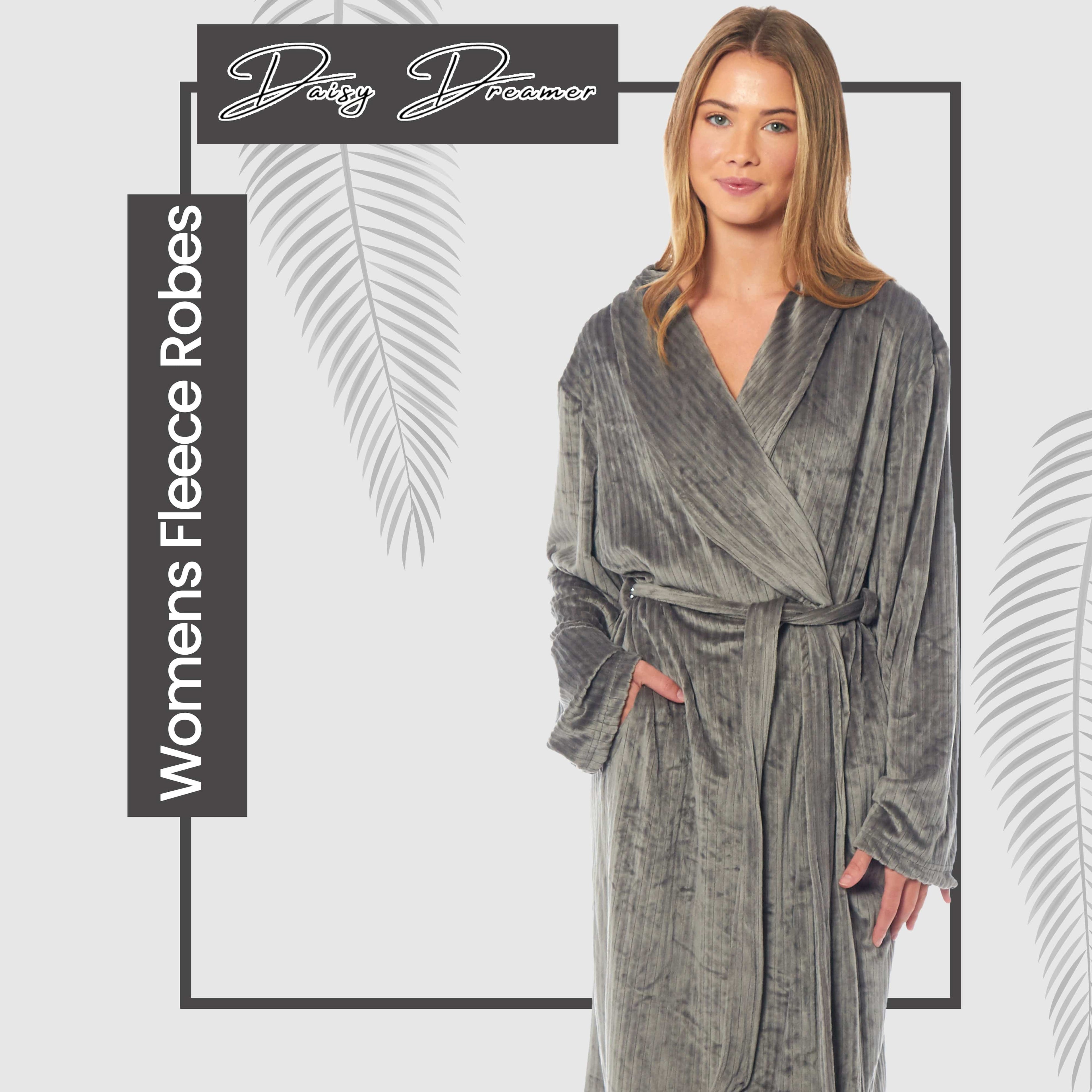Daisy Dreamer Women's Stripe Jacquard Dressing Gown With Belt Pockets Shawl Collar