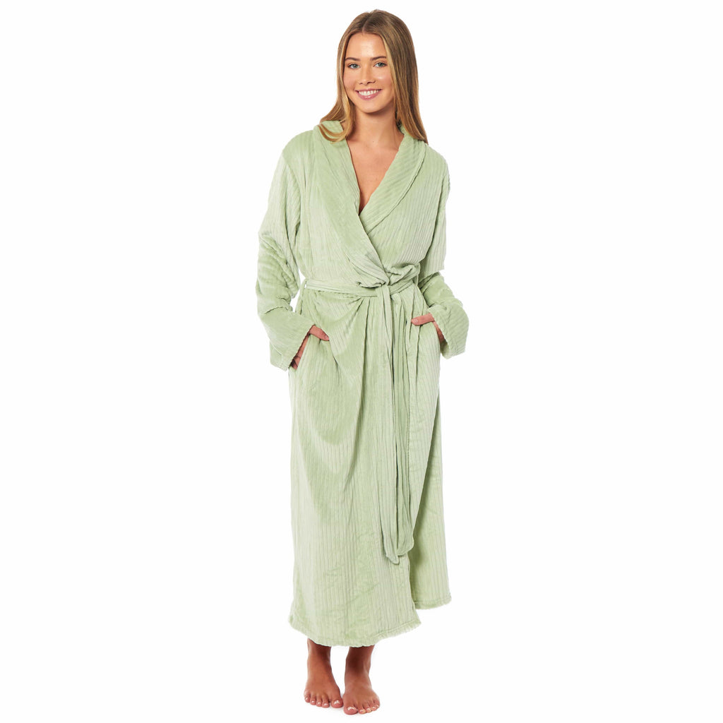 Daisy Dreamer Women's Stripe Jacquard Dressing Gown With Belt Pockets Shawl Collar