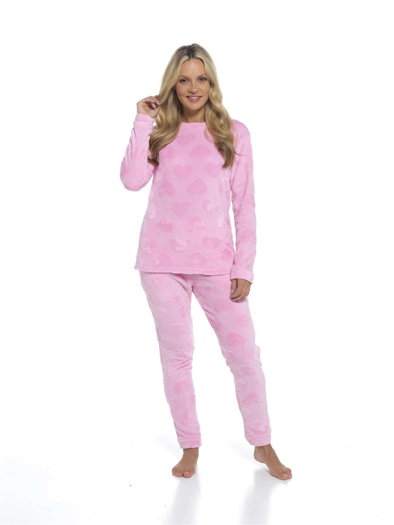 Daisy Dreamer Women's Heart Fleece Pyjamas Set Plush Loungewear Top And Pants Teddy