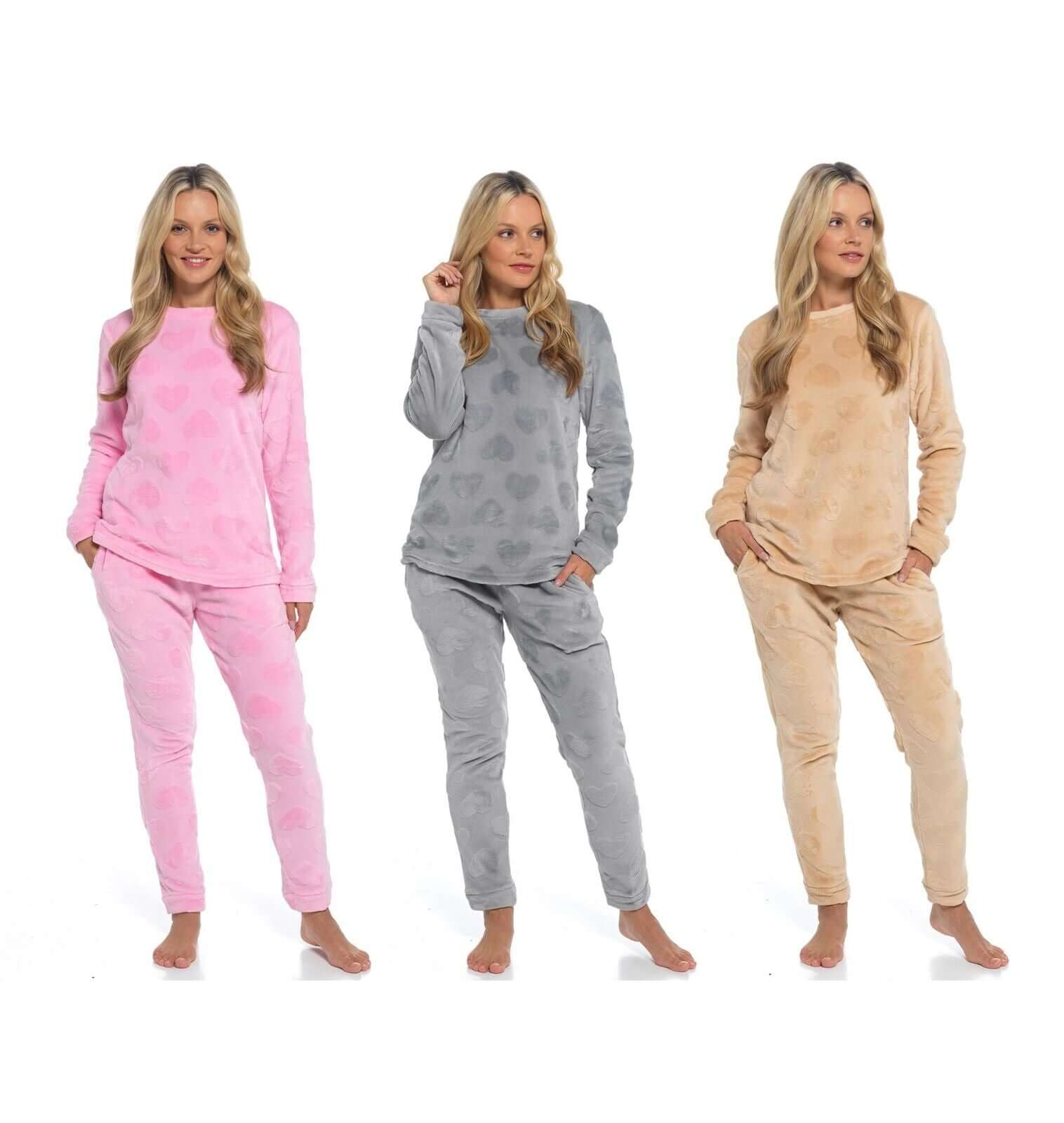 Daisy Dreamer Women's Heart Fleece Pyjamas Set Plush Loungewear Top And Pants Teddy