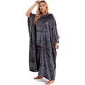 Daisy Dreamer Women's Hooded Poncho Blanket Navy Charcoal Flannel Fleece Cosy Loungewear