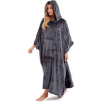 Daisy Dreamer Women's Hooded Poncho Blanket Navy Charcoal Flannel Fleece Cosy Loungewear