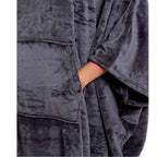 Daisy Dreamer Women's Hooded Poncho Blanket Navy Charcoal Flannel Fleece Cosy Loungewear