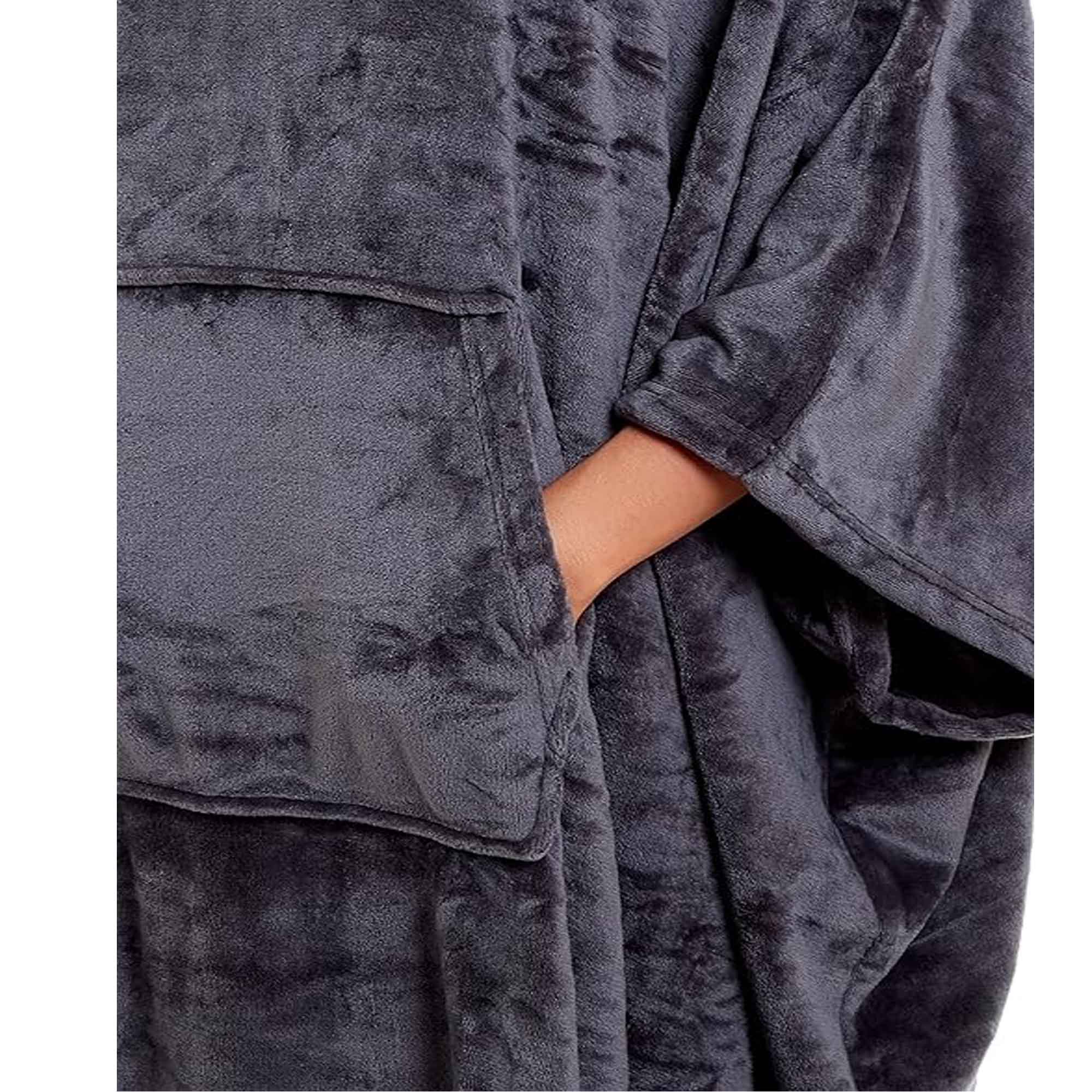 Daisy Dreamer Women's Hooded Poncho Blanket Navy Charcoal Flannel Fleece Cosy Loungewear