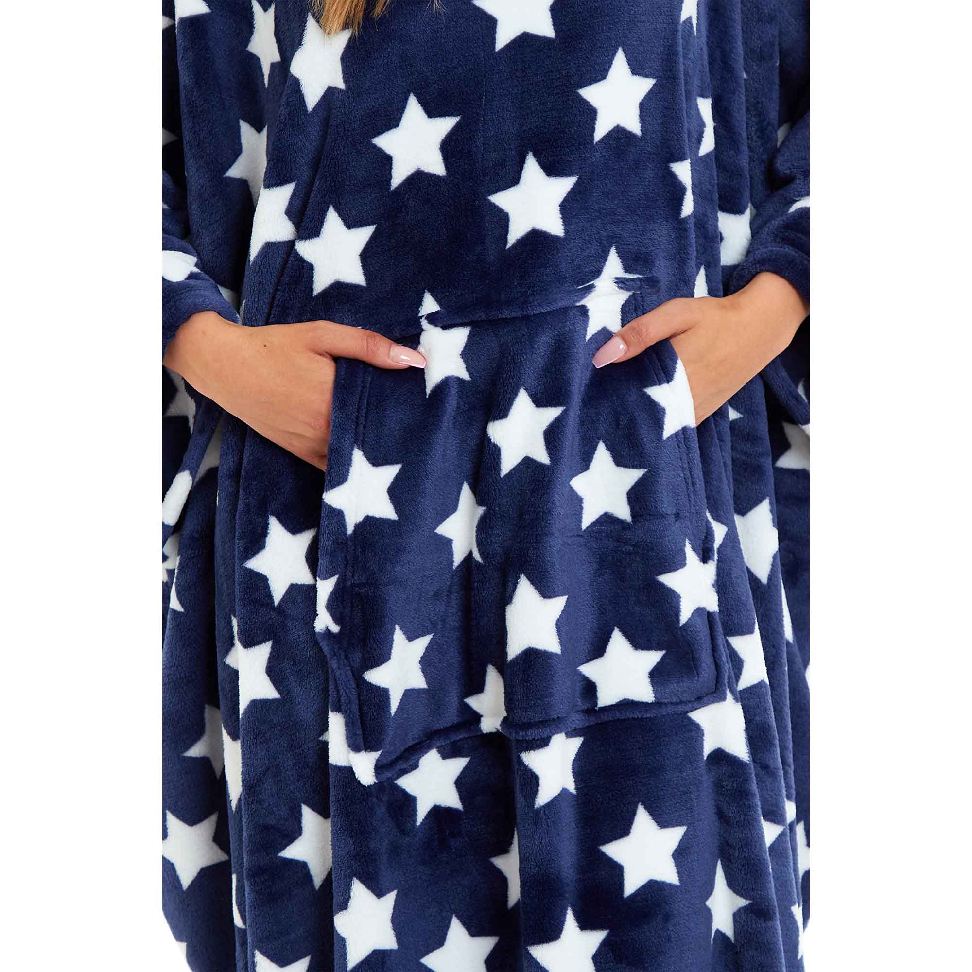 Daisy Dreamer Women's Oversized Hooded Poncho Blanket Super Soft Stars And Polka Dot