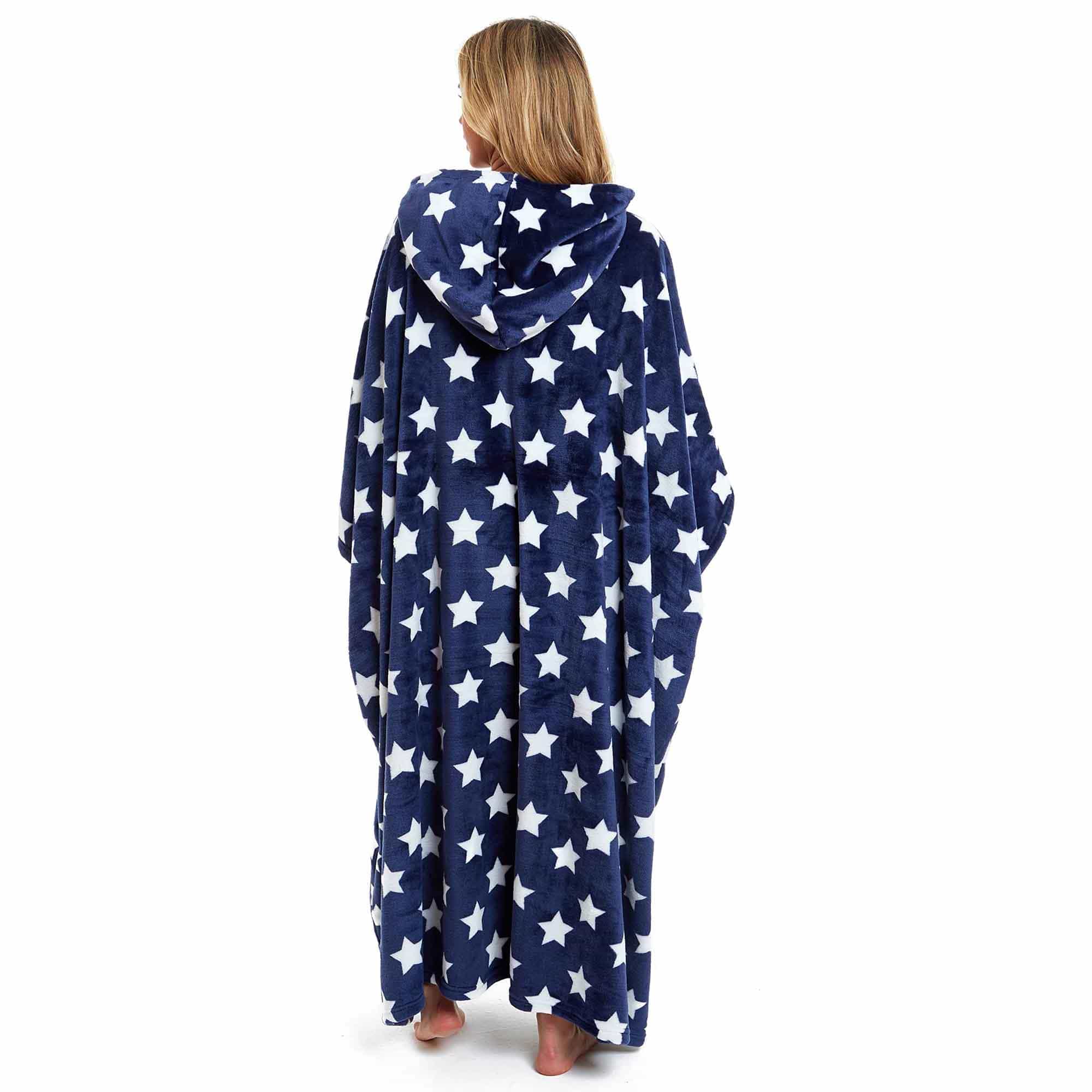 Daisy Dreamer Women's Oversized Hooded Poncho Blanket Super Soft Stars And Polka Dot
