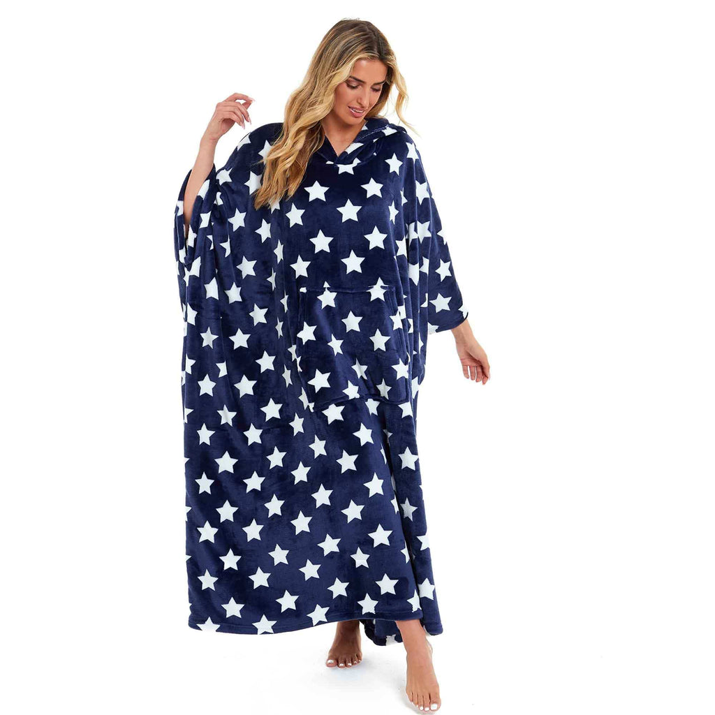 Daisy Dreamer Women's Oversized Hooded Poncho Blanket Super Soft Stars And Polka Dot