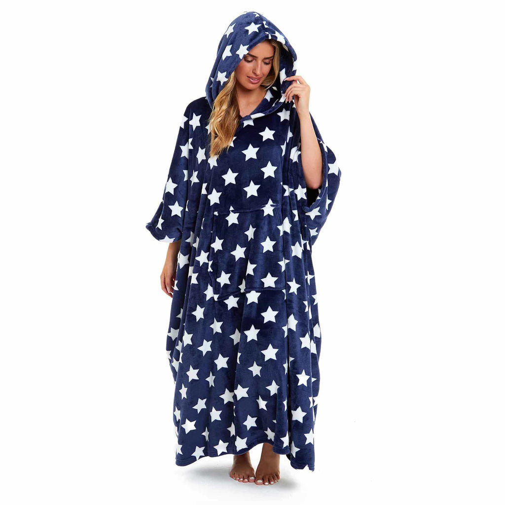 Daisy Dreamer Women's Oversized Hooded Poncho Blanket Super Soft Stars And Polka Dot