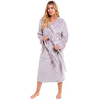 Daisy Dreamer Women's Faux Fur Hooded Robe Plush Fleece Loungewear Bathrobe Pink Grey Cotton Rich Easy-Care Bath Robe
