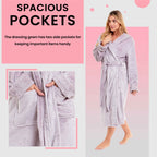 Daisy Dreamer Women's Faux Fur Hooded Robe Plush Fleece Loungewear Bathrobe Pink Grey Cotton Rich Easy-Care Bath Robe