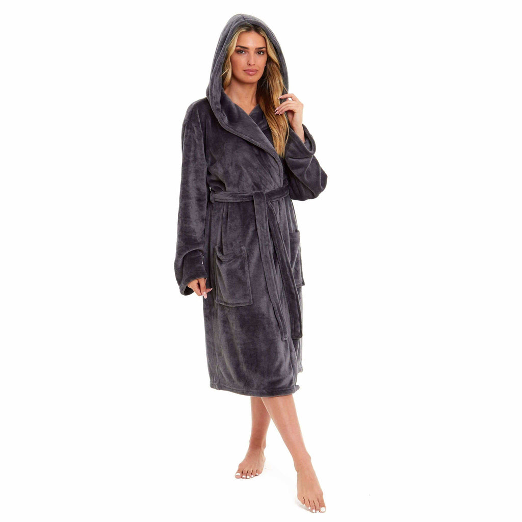 Daisy Dreamer Womens Plush Fleece Hooded Bathrobe Velvet Fluffy Loungewear Long Sleeve