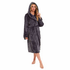 Daisy Dreamer Womens Plush Fleece Hooded Bathrobe Velvet Fluffy Loungewear Long Sleeve
