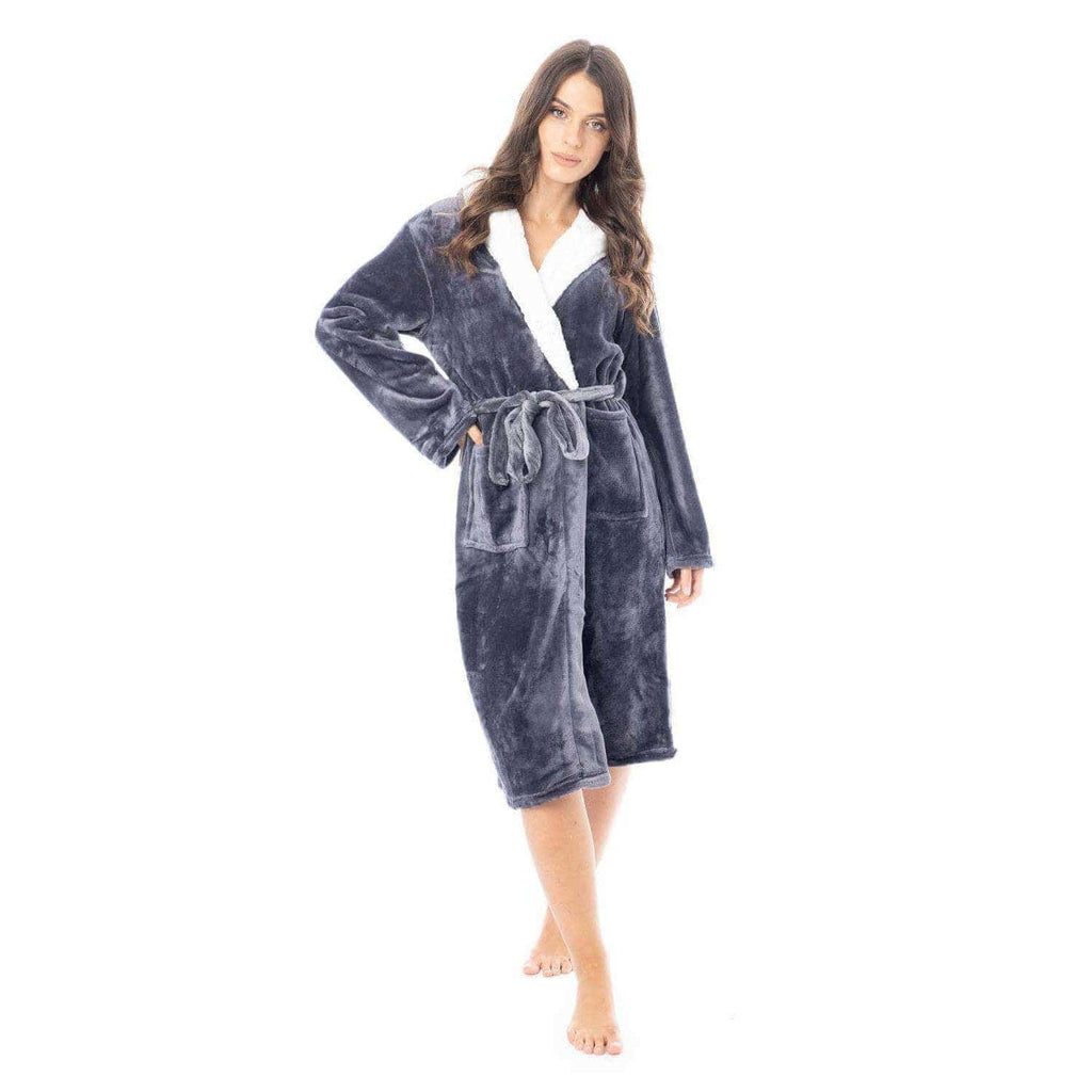 Daisy Dreamer Womens Plush Fleece Hooded Bathrobe Velvet Fluffy Loungewear Long Sleeve
