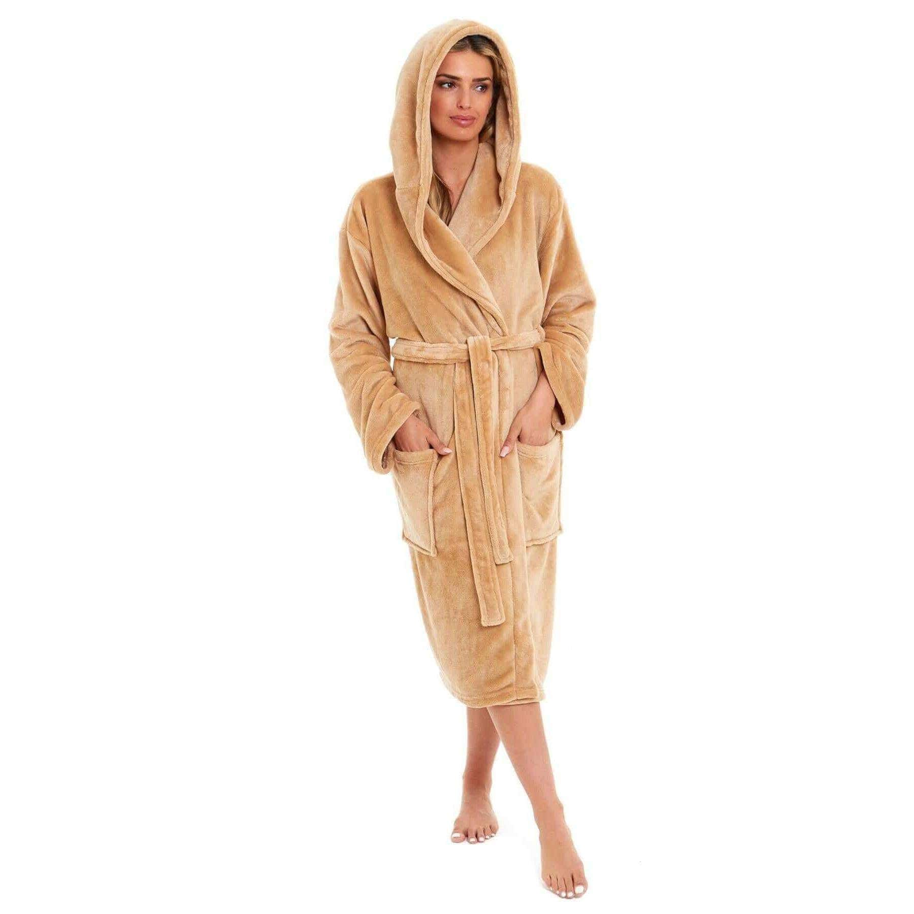 Daisy Dreamer Womens Plush Fleece Hooded Bathrobe Velvet Fluffy Loungewear Long Sleeve