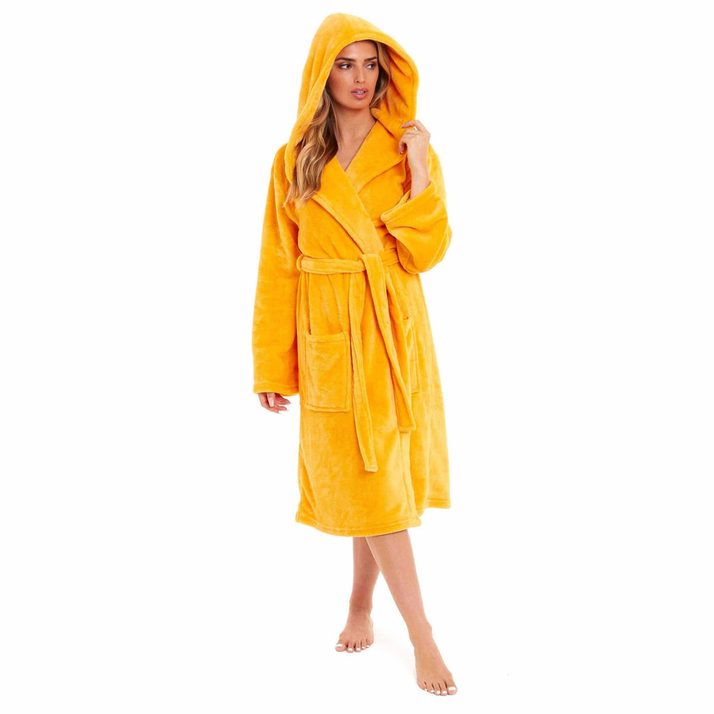 Daisy Dreamer Womens Plush Fleece Hooded Bathrobe Velvet Fluffy Loungewear Long Sleeve