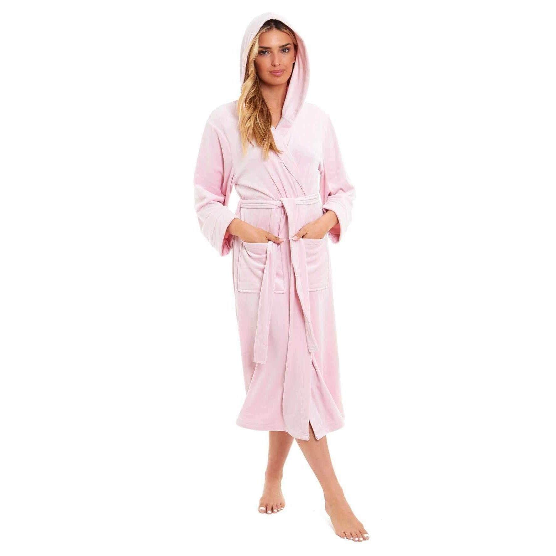 Daisy Dreamer Womens Plush Fleece Hooded Bathrobe Velvet Fluffy Loungewear Long Sleeve