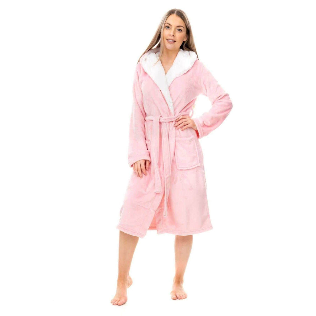 Daisy Dreamer Womens Plush Fleece Hooded Bathrobe Velvet Fluffy Loungewear Long Sleeve