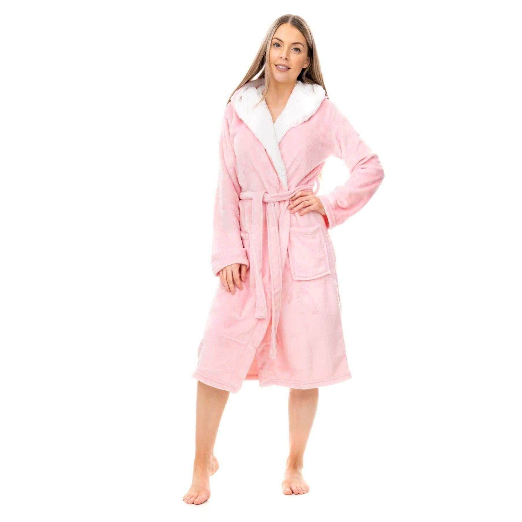Daisy Dreamer Womens Plush Fleece Hooded Bathrobe Velvet Fluffy Loungewear Long Sleeve