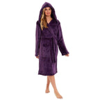 Daisy Dreamer Womens Plush Fleece Hooded Bathrobe Velvet Fluffy Loungewear Long Sleeve