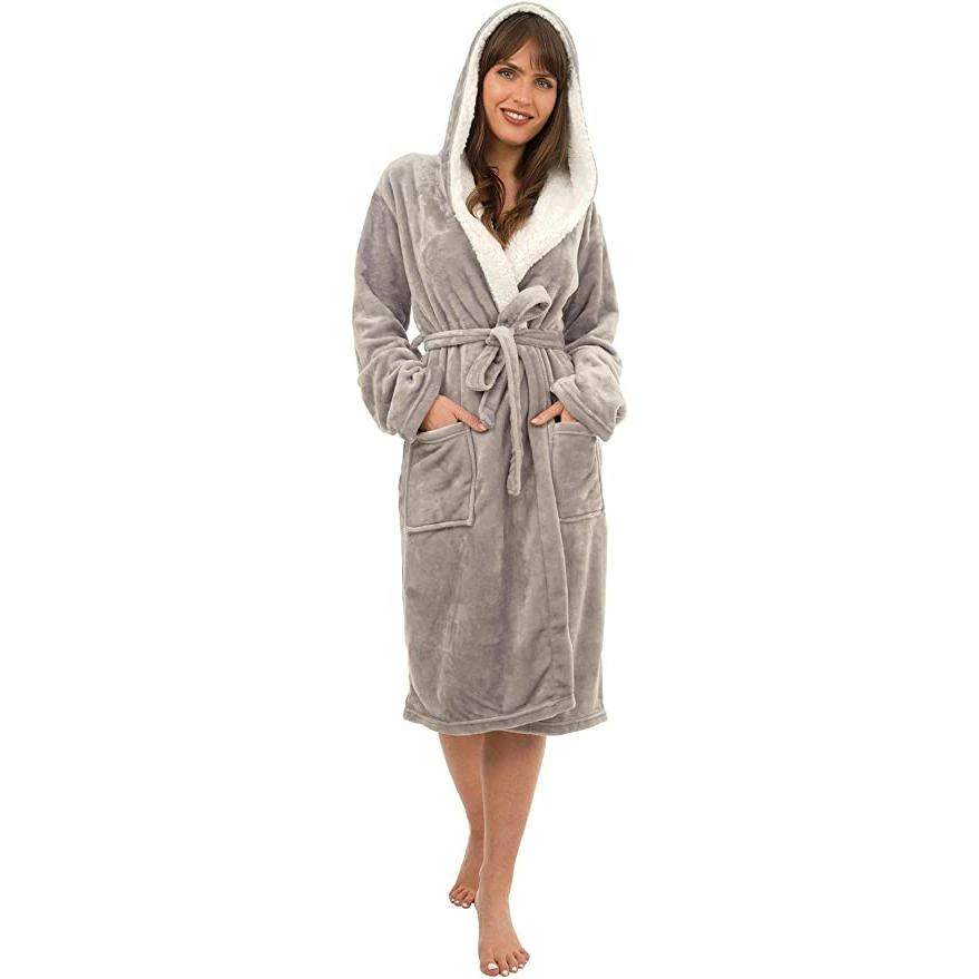 Daisy Dreamer Womens Plush Fleece Hooded Bathrobe Velvet Fluffy Loungewear Long Sleeve