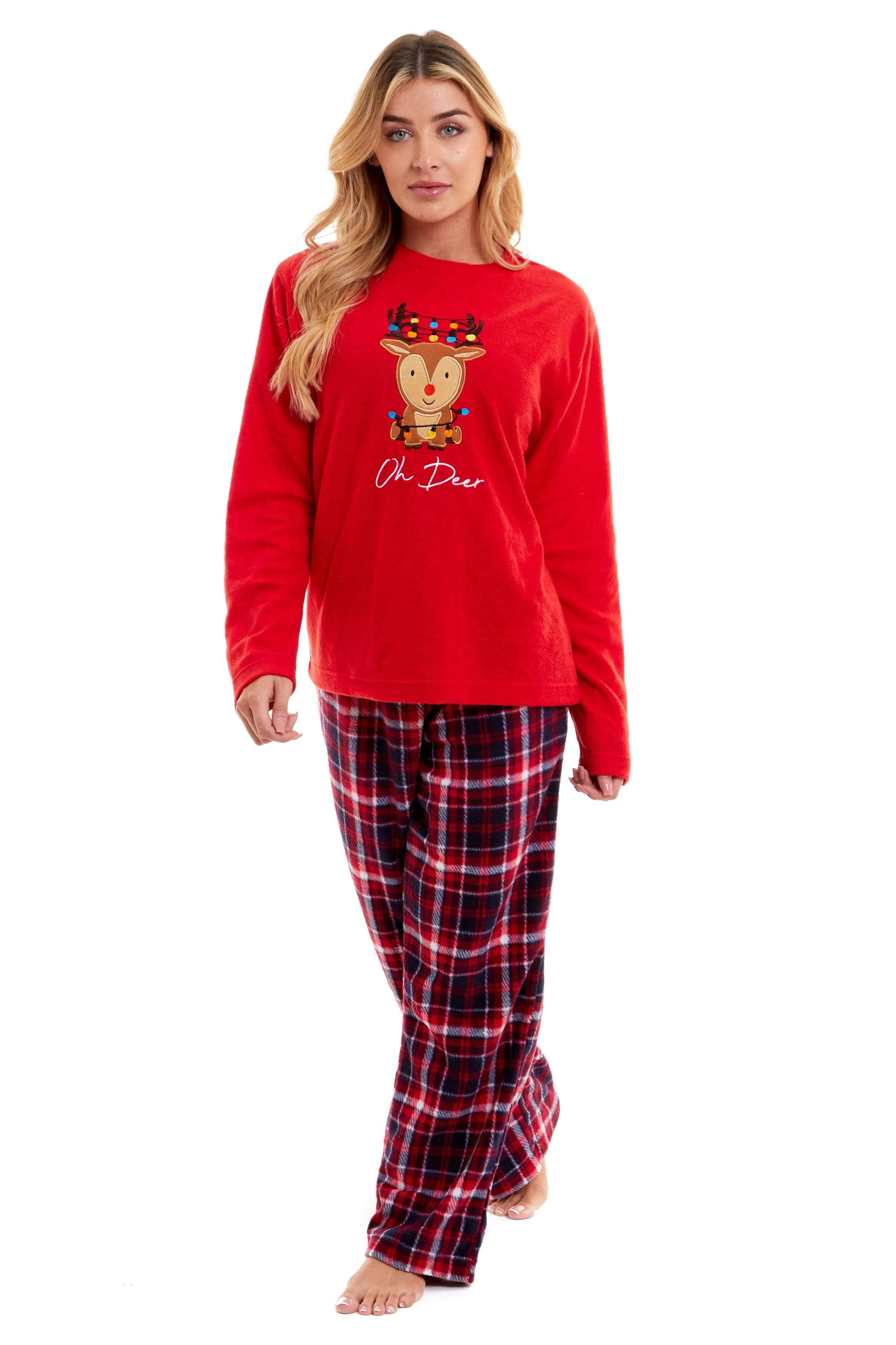 Daisy Dreamer Women's Reindeer Polar Fleece Pyjama Set With Hooded Top Cosy Winter
