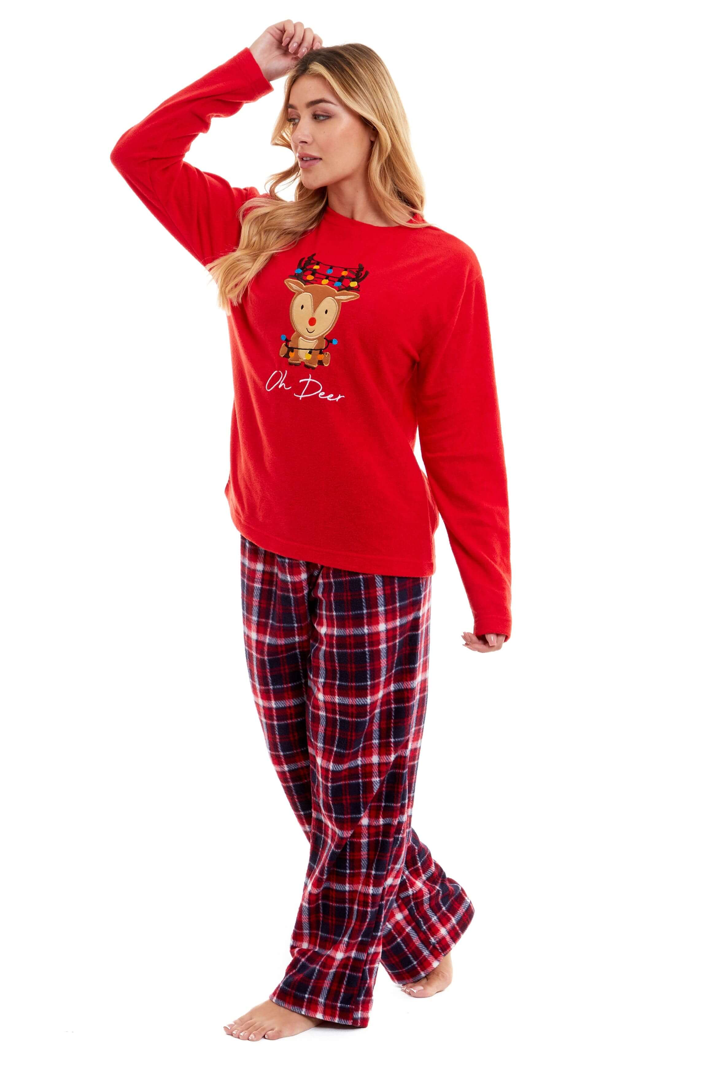 Daisy Dreamer Women's Reindeer Polar Fleece Pyjama Set With Hooded Top Cosy Winter