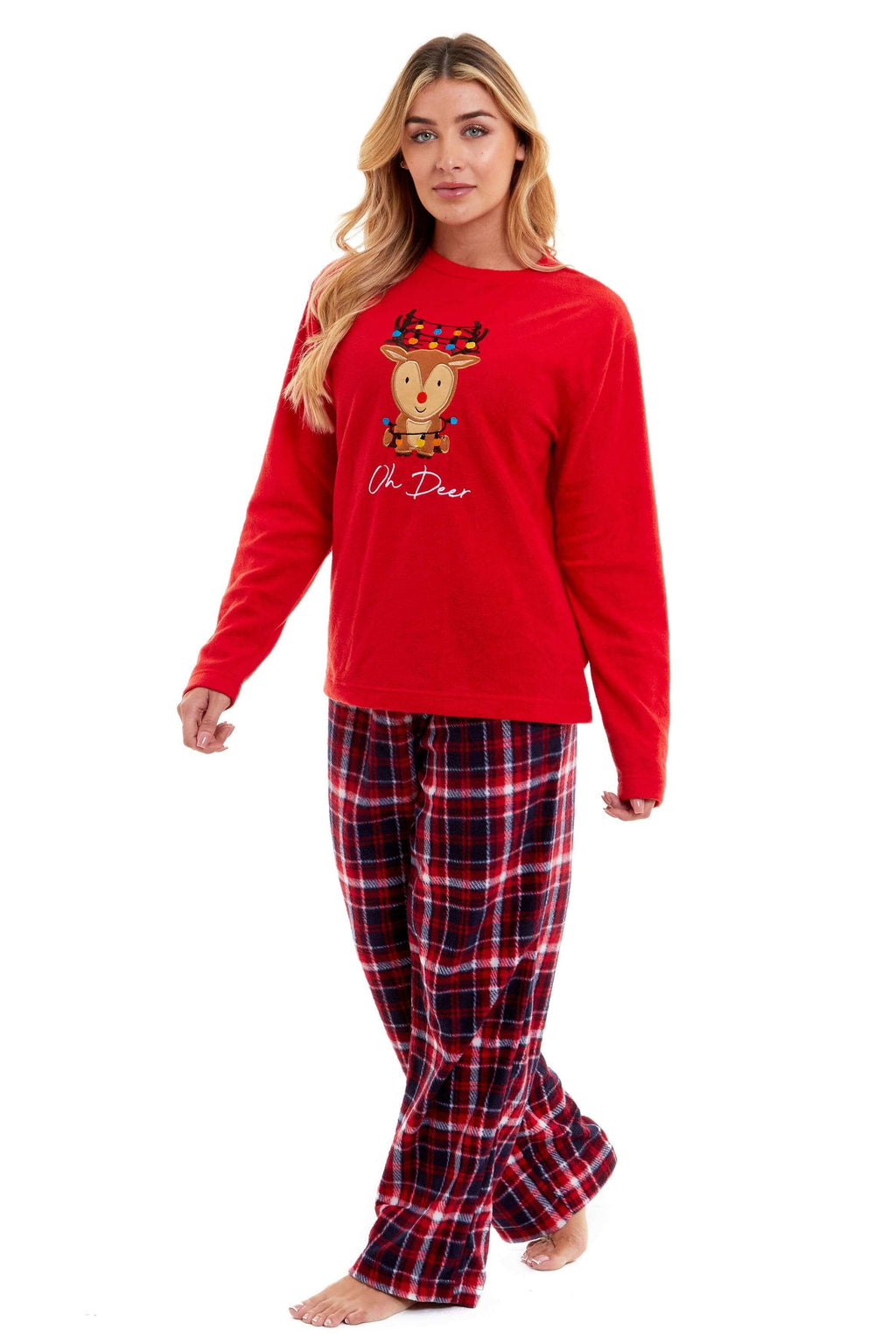 Daisy Dreamer Women's Reindeer Polar Fleece Pyjama Set With Hooded Top Cosy Winter