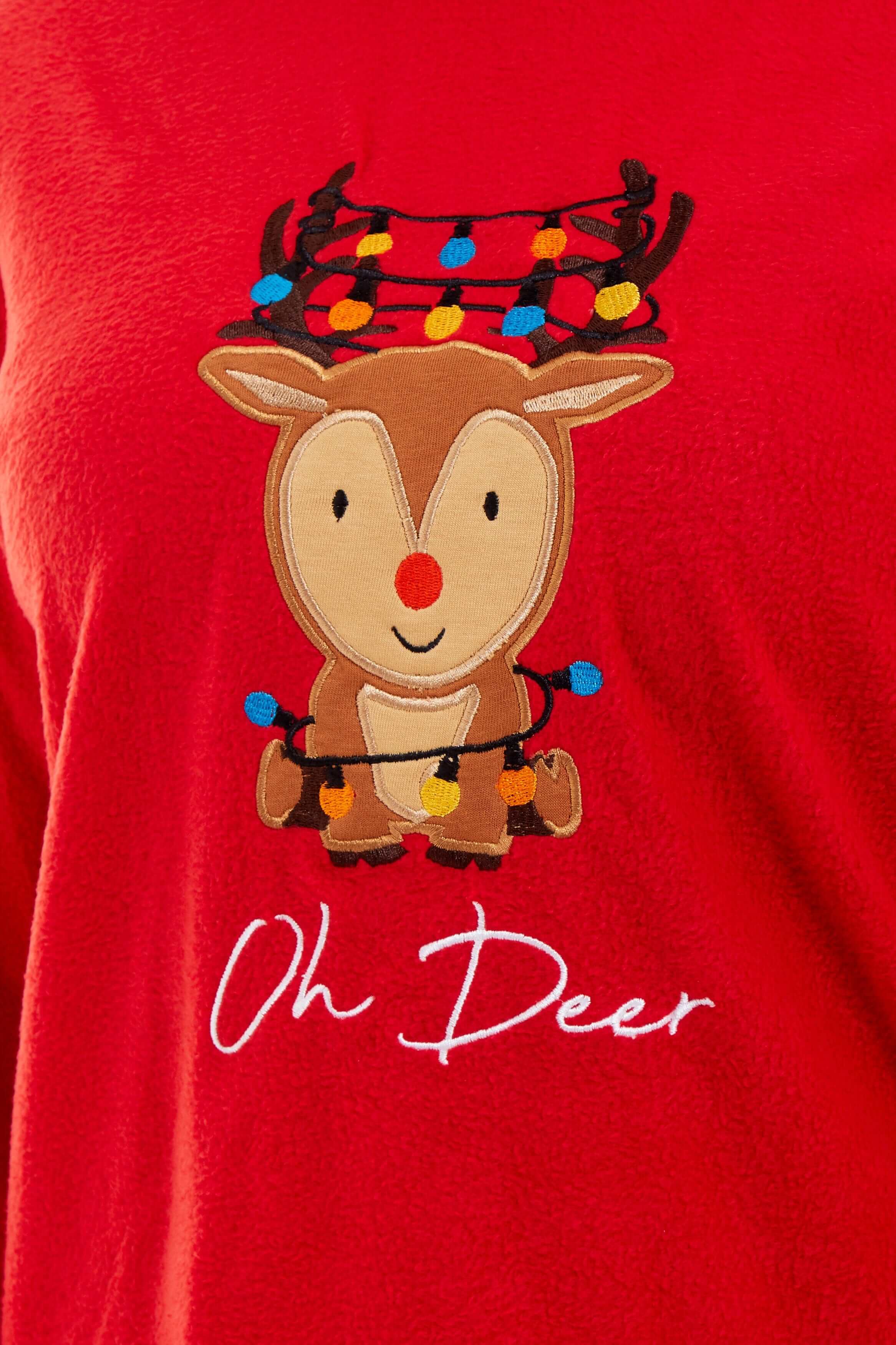 Daisy Dreamer Women's Reindeer Polar Fleece Pyjama Set With Hooded Top Cosy Winter