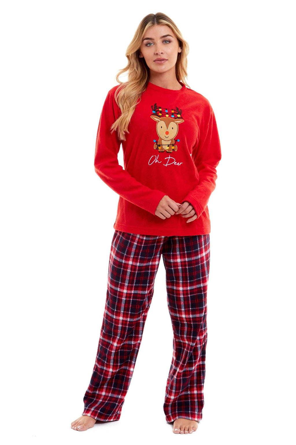 Daisy Dreamer Women's Reindeer Polar Fleece Pyjama Set With Hooded Top Cosy Winter