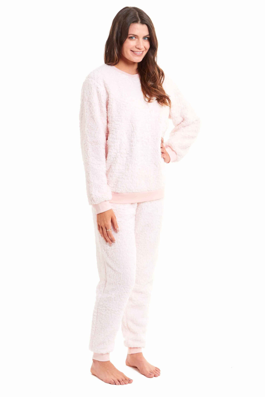 Daisy Dreamer Womens Teddy Fleece Lounge Set Fluffy Cosy Crew Neck Pyjama Stretchable