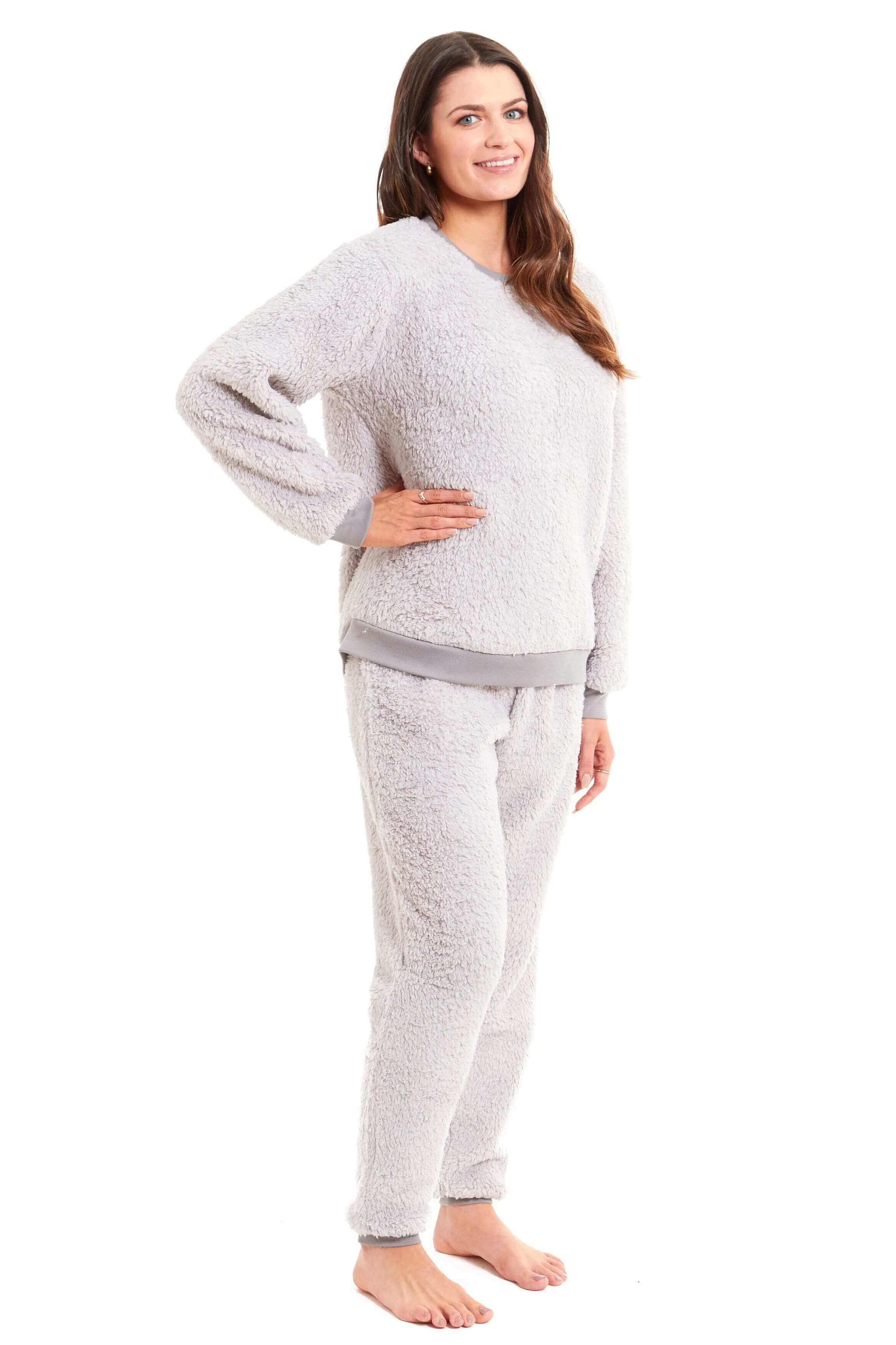 Daisy Dreamer Womens Teddy Fleece Lounge Set Fluffy Cosy Crew Neck Pyjama Stretchable