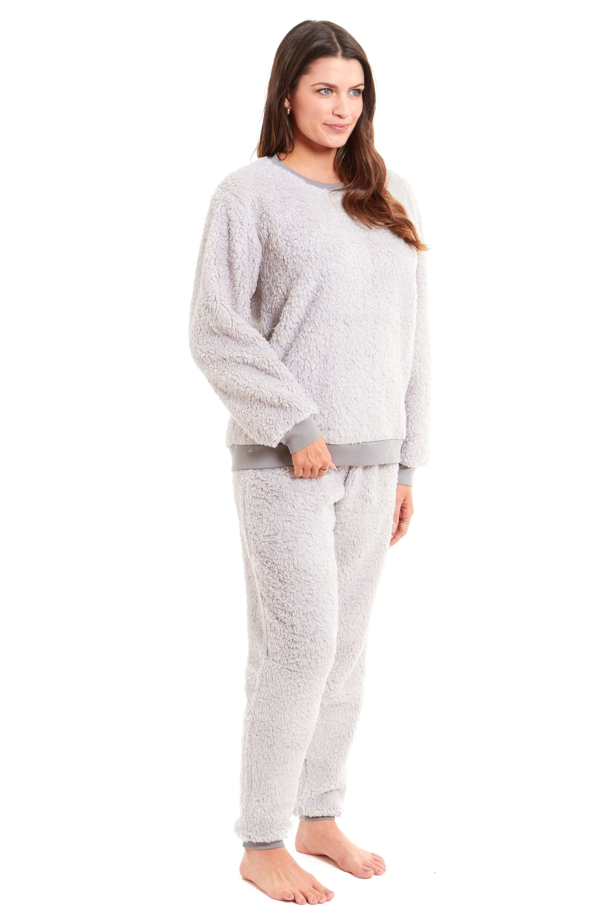 Daisy Dreamer Womens Teddy Fleece Lounge Set Fluffy Cosy Crew Neck Pyjama Stretchable