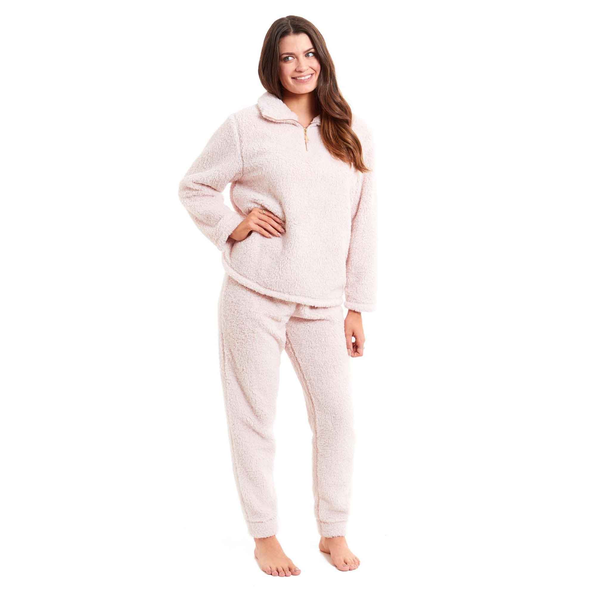 Daisy Dreamer Womens Teddy Fleece Loungewear Set Zip Front Top And Elasticated Waistband