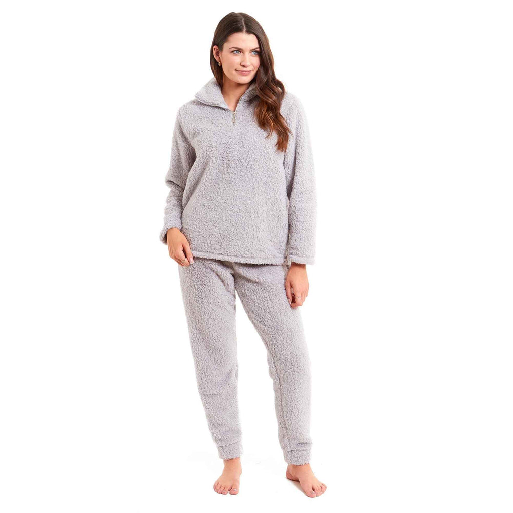 Daisy Dreamer Womens Teddy Fleece Loungewear Set Zip Front Top And Elasticated Waistband